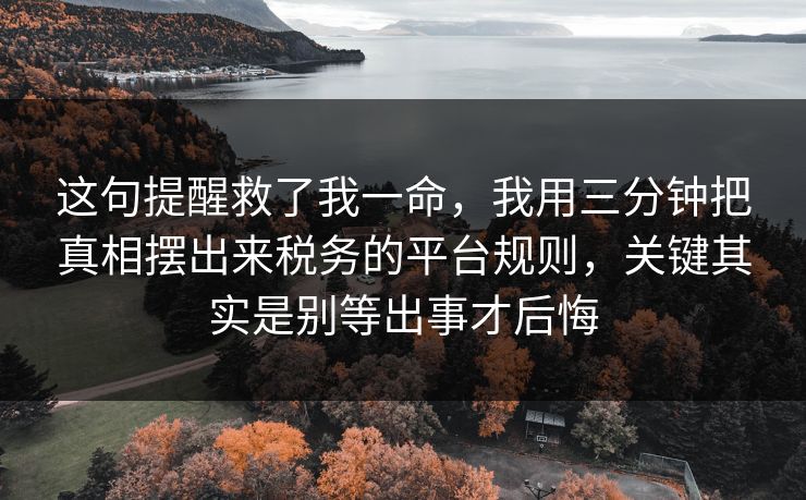 这句提醒救了我一命，我用三分钟把真相摆出来税务的平台规则，关键其实是别等出事才后悔