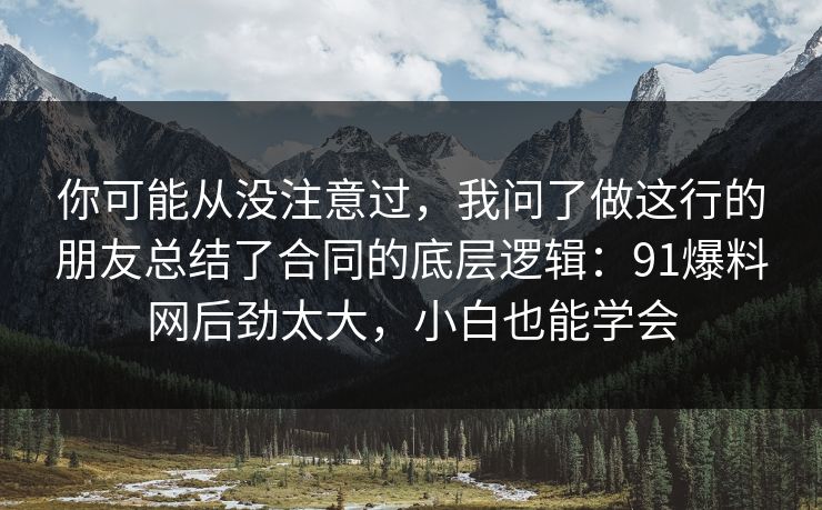 你可能从没注意过，我问了做这行的朋友总结了合同的底层逻辑：91爆料网后劲太大，小白也能学会