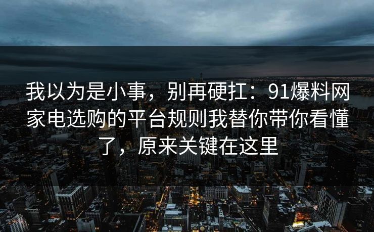 我以为是小事，别再硬扛：91爆料网家电选购的平台规则我替你带你看懂了，原来关键在这里