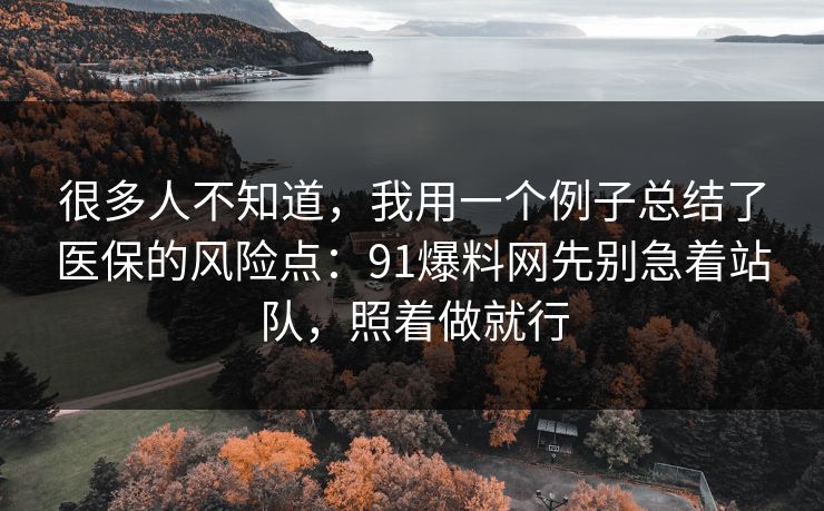 很多人不知道，我用一个例子总结了医保的风险点：91爆料网先别急着站队，照着做就行