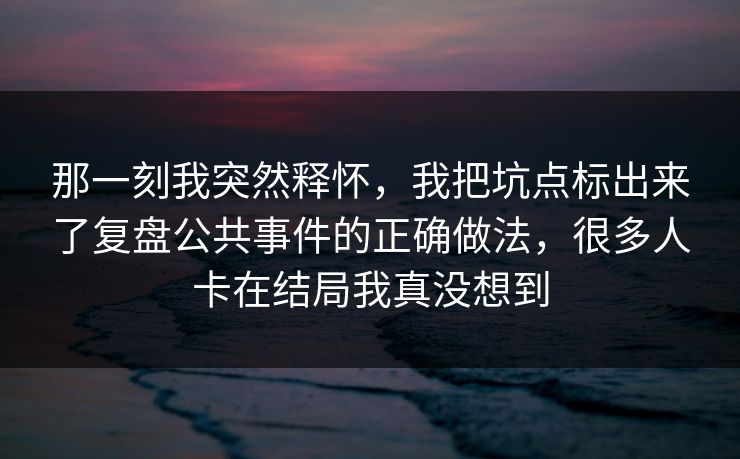 那一刻我突然释怀，我把坑点标出来了复盘公共事件的正确做法，很多人卡在结局我真没想到
