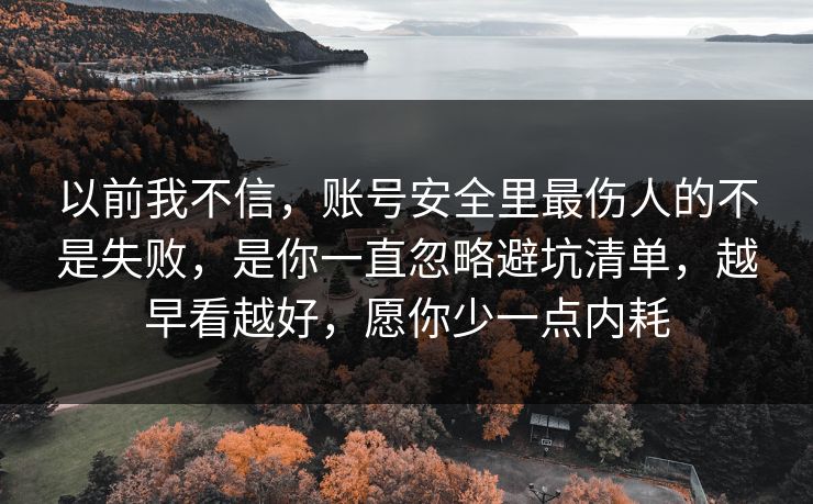 以前我不信,账号安全里最伤人的不是失败,是你一直忽略避坑清单,越早看越好,愿你少一点内耗 以前我不信,账号安全里最伤人的不是失败,是你一直忽略避坑清单,越早看越好,愿你少一点内耗