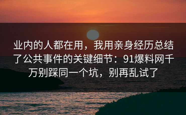 业内的人都在用，我用亲身经历总结了公共事件的关键细节：91爆料网千万别踩同一个坑，别再乱试了