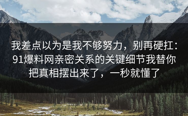 我差点以为是我不够努力，别再硬扛：91爆料网亲密关系的关键细节我替你把真相摆出来了，一秒就懂了